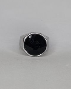 Anel Octogonal Liso Pedra Preta 17mm Aço