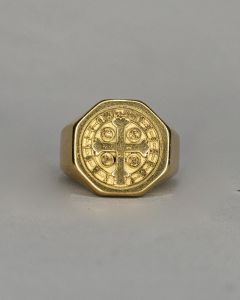 Anel São Bento Octogonal Liso Aço Gold