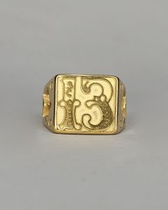 Anel Quadrado Sexta Feira Treze Aço Gold