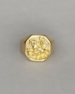 Anel São Jorge Octogonal Sobreposto Liso Aço Gold