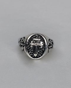 Anel Cruz Flor de Liz Oval Aço