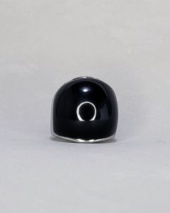 Anel Globo Angular Pedra Preta Lisa Aço 