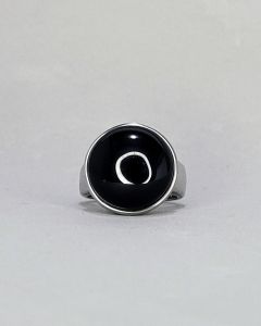 Anel Redondo Pedra Preta Lisa 16mm Pedra Aço 