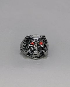 Anel Caveira com Garra de Dragão e olho Aço