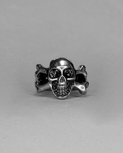 Anel Caveira com Osso Duplo Aço