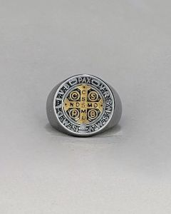 Anel São Bento Liso 20mm Aço Mix Gold