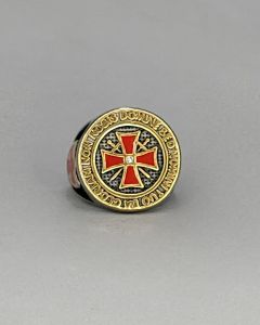 Anel Cruz de Malta Vermelho 22mm Aço Mix Gold