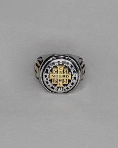 Anel São Bento 2 Cruz Aço Mix gold