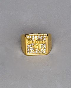 Anel Salmo 91 Quadrado com Strass Aço gold