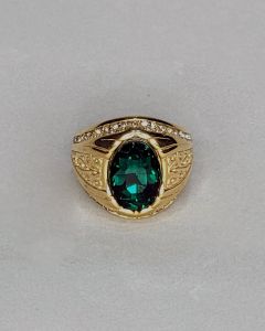 Anel Oval com Strass Pedra Verde facetada Aço Gold