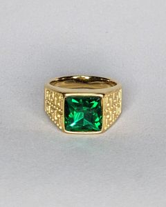 Anel Maia Duplo Pedra Verde 11x11mm Aço Gold