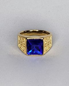 Anel Maia Duplo Pedra Azul 11x11mm Aço Gold