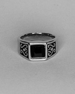 Anel Olímpico Pintado Pedra Preta 9x9mm Aço