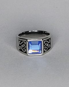 Anel Olímpico Pintado Pedra Azul 9x9mm Aço