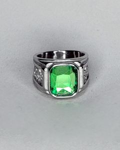 Anel Dragâo Relevo Pedra Verde 13x11mm Aço