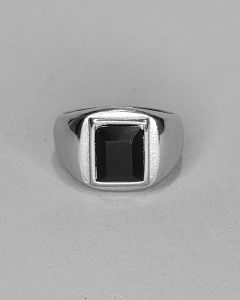 Anel Pedra Preta 9x10mm Aço 