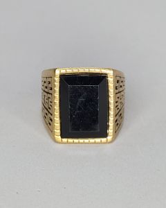 Anel Geométrico Pedra Preta Aço Gold 