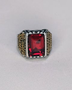 Anel Maia Rajado Pedra Vermelha Aço