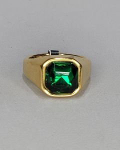 Anel Quadrado Liso Pedra Verde 10x10mm Aço Gold