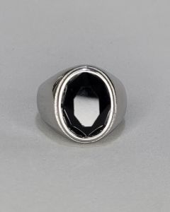 Anel Oval Liso Pedra Preta 12x16mm Aço 