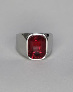 Anel Quadrado Liso Pedra Vermelha 10x14mm Aço 