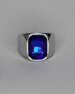 Anel Quadrado Liso Pedra Azul 10x14mm Aço 