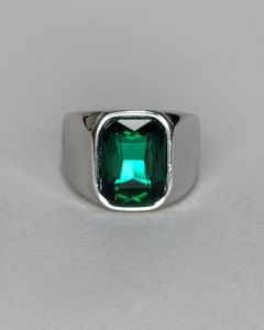 Anel Quadrado Liso Pedra Verde 10x14mm Aço