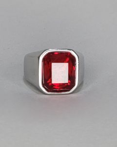 Anel Quadrado Liso Pedra Vermelha 12x15mm Aço 