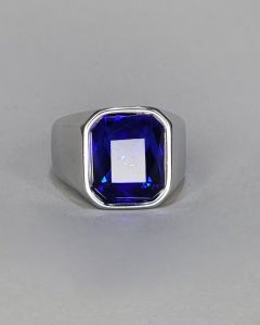 Anel Quadrado Liso Pedra Azul 12x15mm Aço 