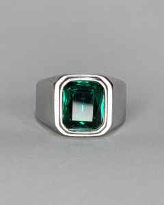 Anel Quadrado Relevo Pedra Verde 11x13mm Aço