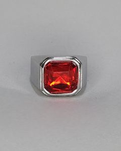 Anel Quadrado Liso Pedra Vermelha 13x13mm Aço