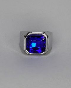 Anel Quadrado Liso Pedra Azul 13x13mm Aço