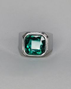 Anel Quadrado Liso Pedra Verde 13x13mm Aço