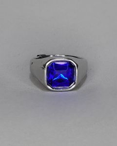 Anel Quadrado Liso Pedra Azul 10x10mm Aço 