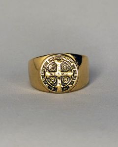 Anel São Bento Liso 15mm Aço Gold