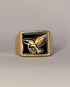 Anel Retângulo Águia Aço Gold