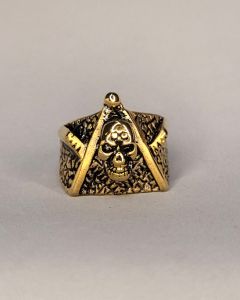 Anel Maçon e Caveira Aço Gold