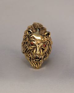 Anel Leão Selvagem com Olho Aço Gold