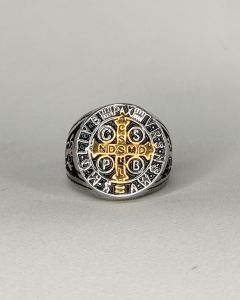 Anel São Bento 20mm Aço Mix Gold