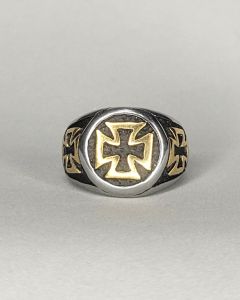 Anel Cruz de Malta Trio Redondo Aço Mix Gold