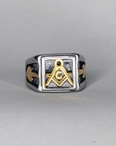 Anel Maçon Quadrado Duo Aço Mix Gold