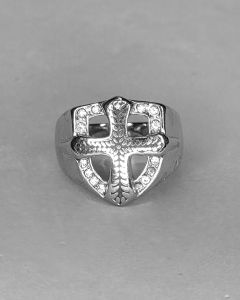 Anel Escudo Cruzado Vazado Aço