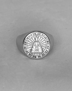 Anel Aparecida Redondo com strass Aço