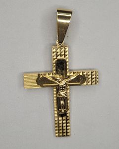 Pingente Cruz com Imagem Xadrez Aço Gold (UND)