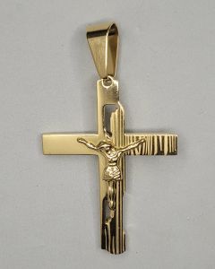 Pingente Cruz com Imagem Vazado Aço Gold (UND)