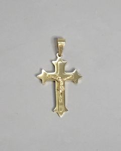 Pingente Cruz media Trio Ponta com Imagem Aço Gold (UND)