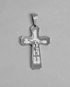 Pingente Media Cruz com Imagem e Oração Escrita Aço (UND)