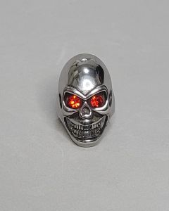 Anel Caveira Testa Lisa Olho Vermelho Aço