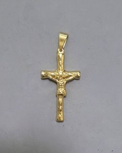 Pingente Media Cruz Roliço com Imagem Aço Gold (UND)