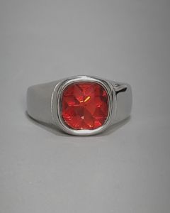 Anel Quase Redondo Pedra Vermelha 10a12mm Aço